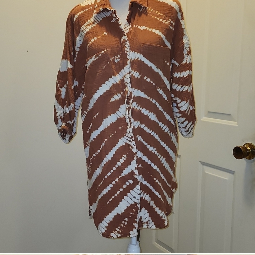 Young Fabulous & Broke Shibori Tie Dye Button Shirt Tunic Top textured Gauzy